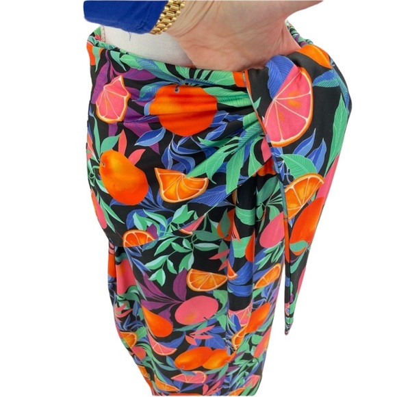 Nina Parker Tie Front Midi Skirt 2X Black/Orange Multi - Picture 5 of 13